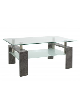 Τραπέζι σαλονιού Maiha pakoworld γυαλί χρώμα ποδιών γκρι cement 100x60x42,5εκ 011-000030