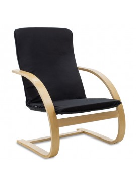 Πολυθρόνα Rena pakoworld σε μαύρο ύφασμα και φυσικό ξύλο 040-000005