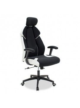 Καρέκλα γραφείου διευθυντή MOMENTUM Bucket pakoworld μαύρο υφάσμα Mesh-πλάτη pu λευκό 126-000014